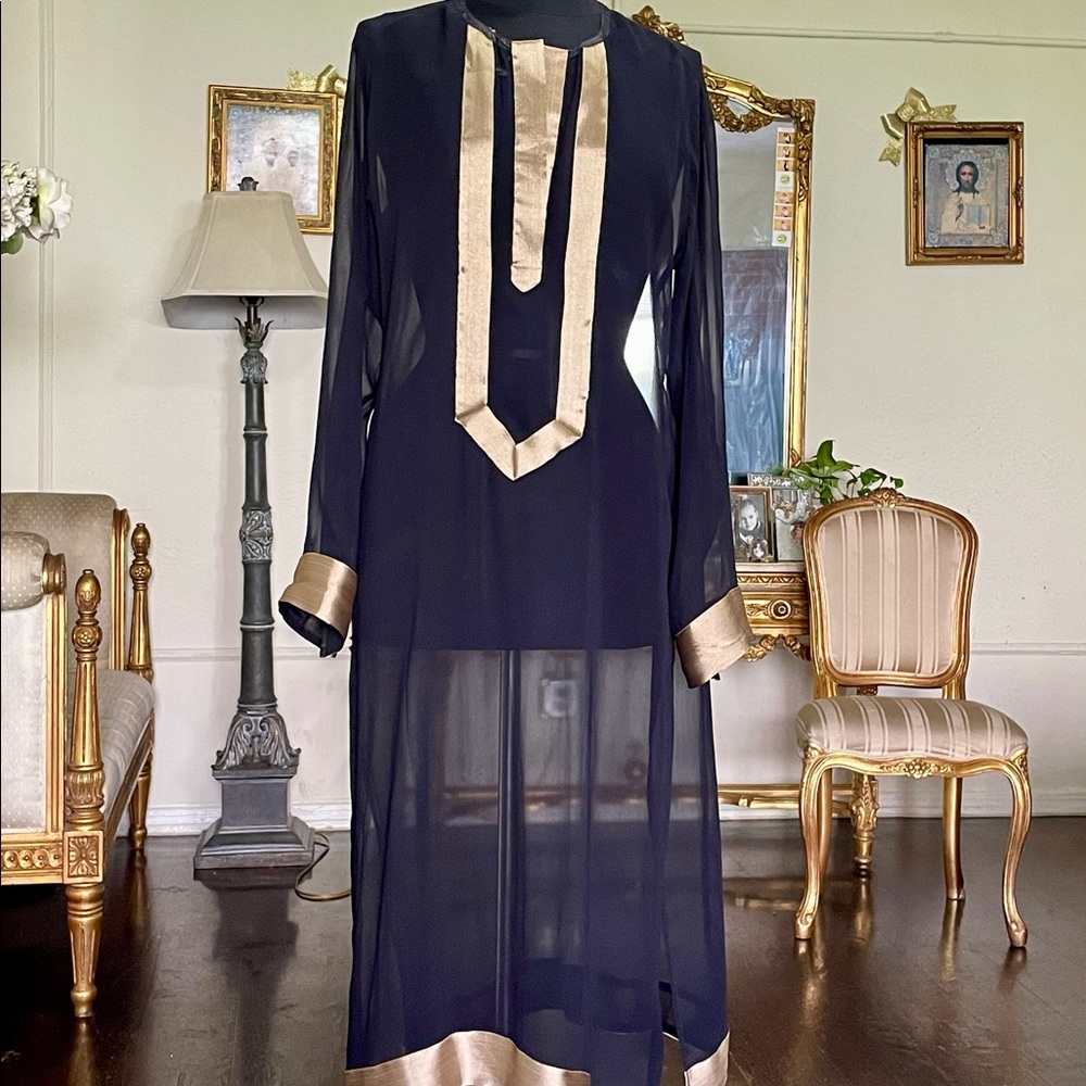 SOLD!!!Black Gold Sheer Beach Pool Dress /Kaftan